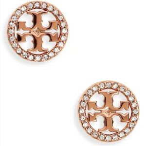 Tory Burch Crystal Logo Circle Stud Earrings *Rose gold